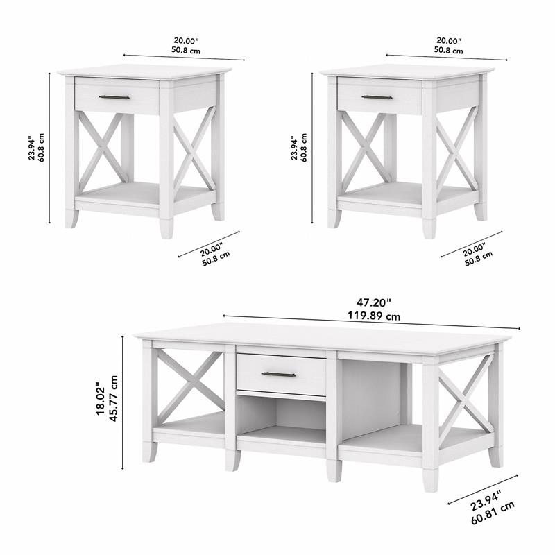Pemberly Row Coffee Table with End Tables in Pure White Oak - Engineered Wood