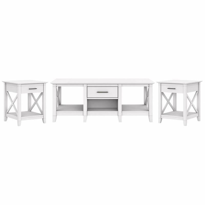 Pemberly Row Coffee Table with End Tables in Pure White Oak - Engineered Wood