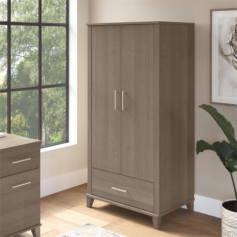 Pemberly Row Tall Storage Cabinet with Doors in Ash Gray - Engineered Wood