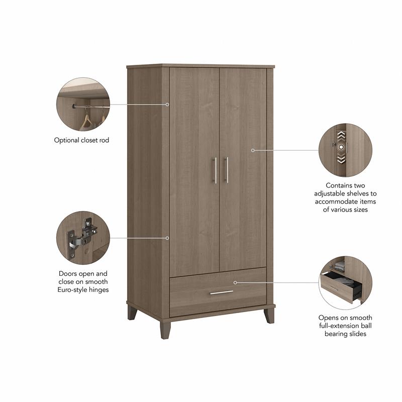 Pemberly Row Tall Storage Cabinet with Doors in Ash Gray - Engineered Wood