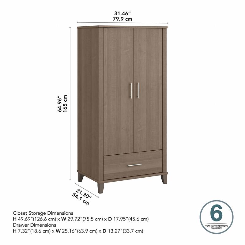 Pemberly Row Tall Storage Cabinet with Doors in Ash Gray - Engineered Wood
