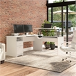 Pemberly Row 72W 3 Position Sit to Stand L Desk in White - Engineered Wood
