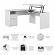 Pemberly Row 72W 3 Position Sit to Stand L Desk in White - Engineered Wood