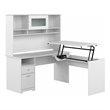 Pemberly Row 60W Sit to Stand L Desk with Hutch in White - Engineered Wood