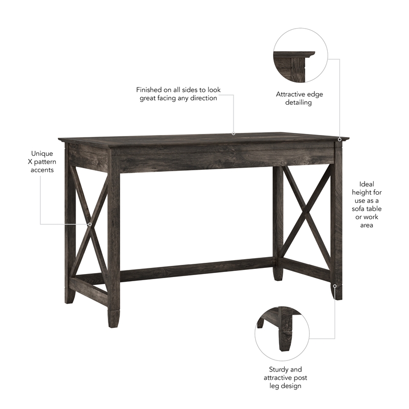 Pemberly Row 48W Writing Desk in Dark Gray Hickory - Engineered Wood