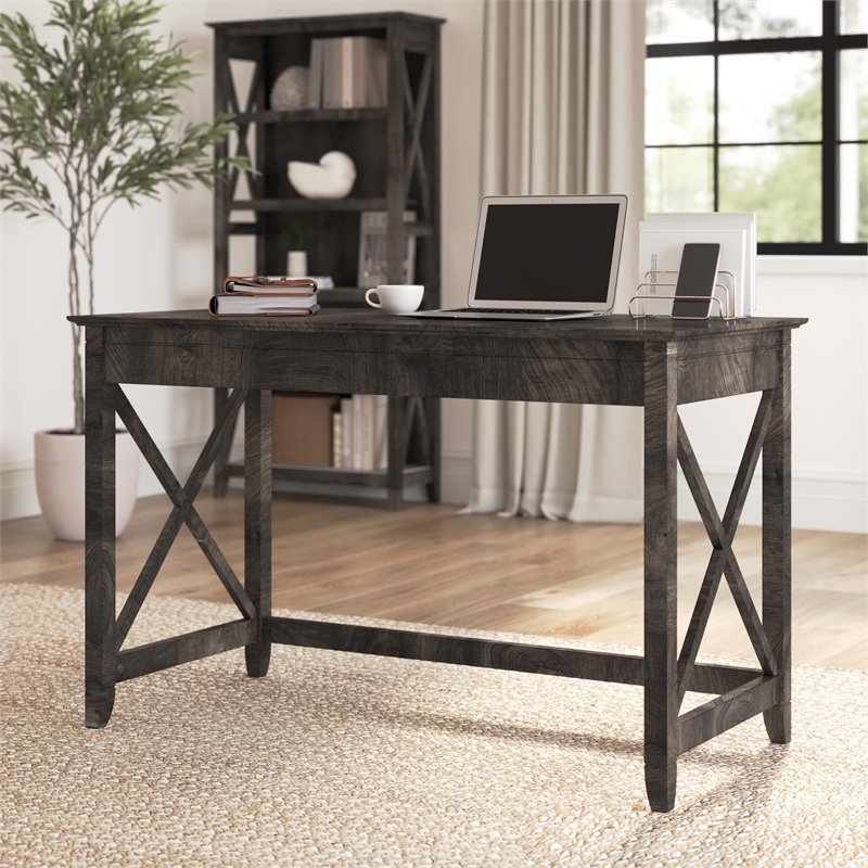 Pemberly Row 48W Writing Desk in Dark Gray Hickory - Engineered Wood