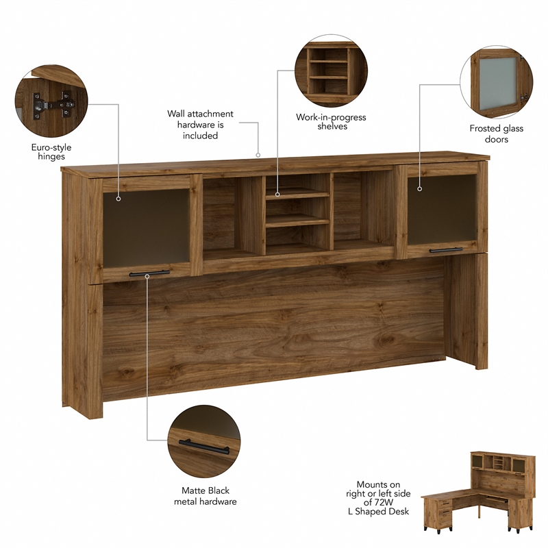 Pemberly Row 72W Desk Hutch in Fresh Walnut - Engineered Wood
