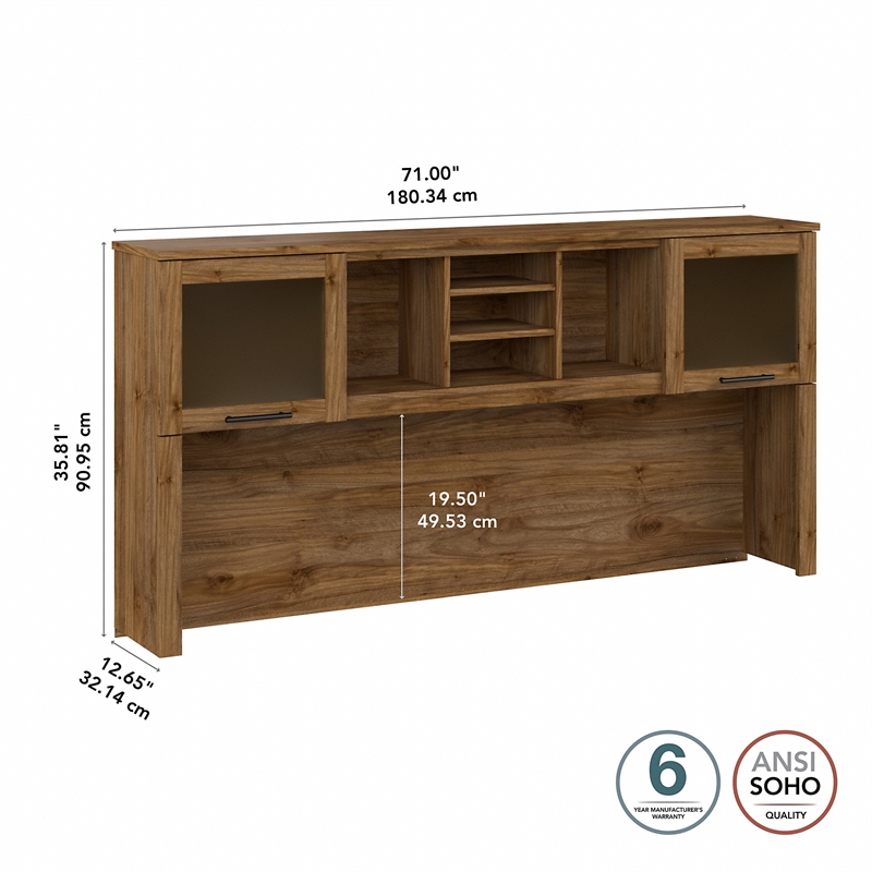 Pemberly Row 72W Desk Hutch in Fresh Walnut - Engineered Wood