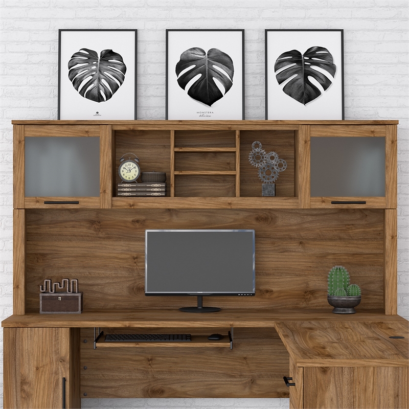 Pemberly Row 72W Desk Hutch in Fresh Walnut - Engineered Wood