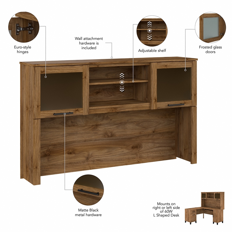 Pemberly Row 60W Desk Hutch in Fresh Walnut - Engineered Wood
