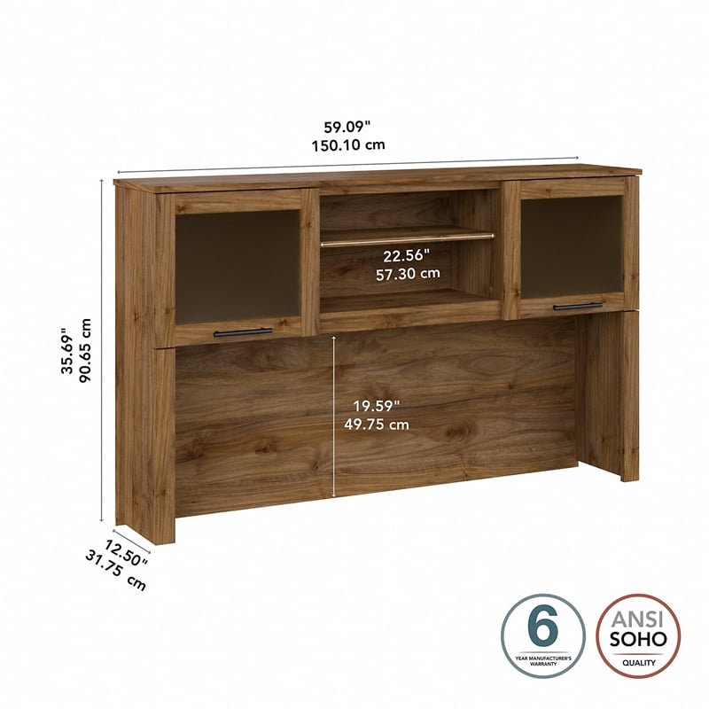Pemberly Row 60W Desk Hutch in Fresh Walnut - Engineered Wood