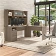Pemberly Row 72W L Shaped Computer Desk with Hutch in Ash Gray - Engineered Wood