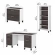Pemberly Row Engineered Wood 60W Desk with File Cabinet & Bookcase in White/Gray