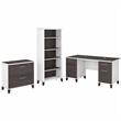 Pemberly Row Engineered Wood 60W Desk with File Cabinet & Bookcase in White/Gray