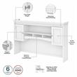 Pemberly Row L Desk with Hutch and Bookcase in White and Gray - Engineered Wood