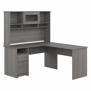Pemberley Row Engineered Wood Gray L Shaped Desk with Hutch and Drawers 60W