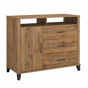 Pemberly Row Tall TV Stand with Storage in Fresh Walnut - Engineered Wood