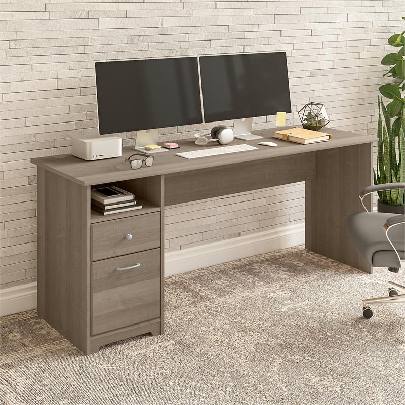 Pemberly Row 72W Computer Desk with Drawers in Ash Gray - Engineered Wood