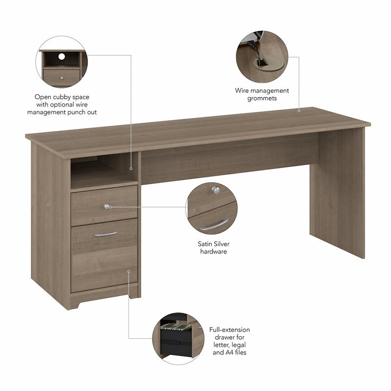 Pemberly Row 72W Computer Desk with Drawers in Ash Gray - Engineered Wood