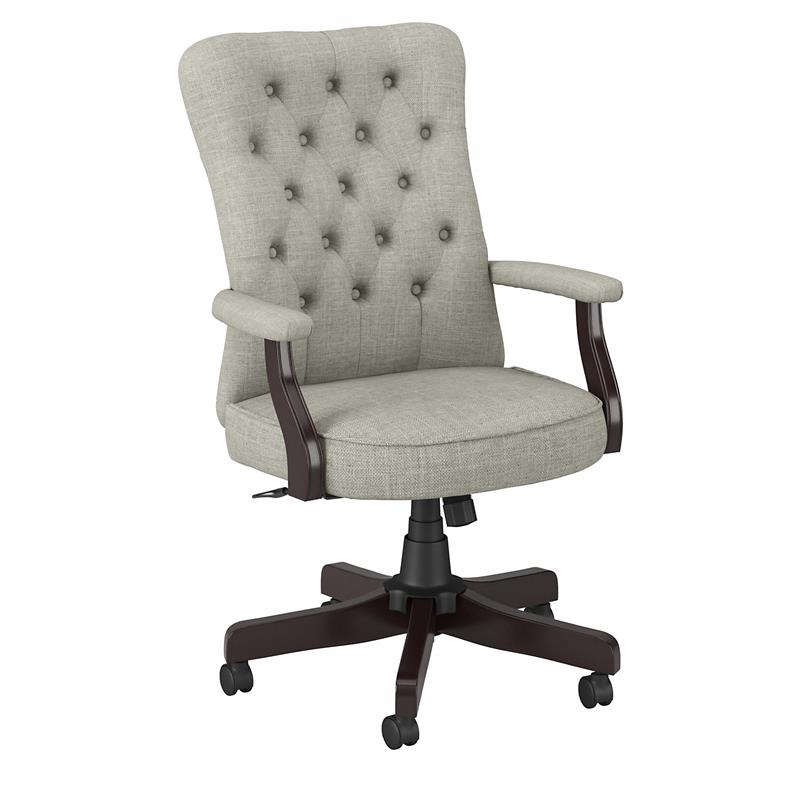 Pemberly Row High Back Fabric Office Chair with Arms in Light Gray