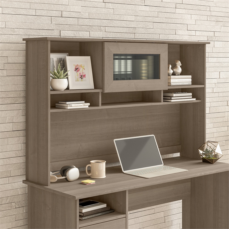 Pemberly Row Contemporary 60W Hutch in Ash Gray - Engineered Wood