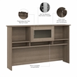Pemberly Row Contemporary 60W Hutch in Ash Gray - Engineered Wood
