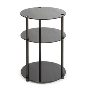 Pemberly Row Classic Glass 3 Tier Round Accent Table in Black