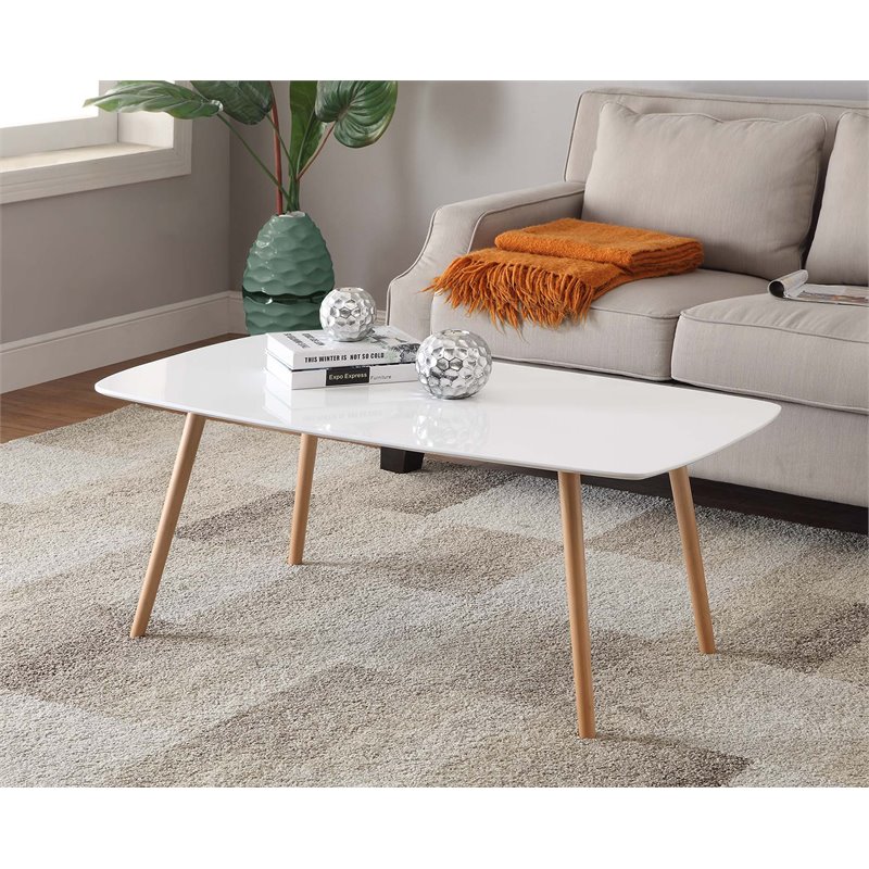 Pemberly Row Modern Rectangular Coffee Table in White Wood Finish