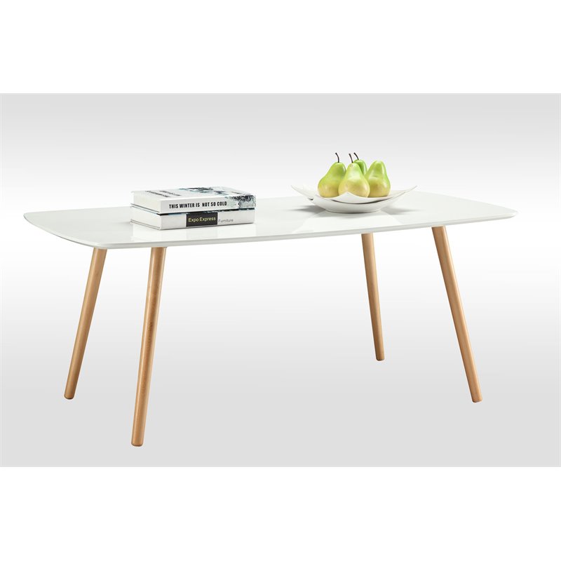 Pemberly Row Modern Rectangular Coffee Table in White Wood Finish