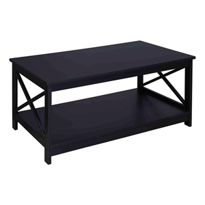 Pemberly Row Modern Coffee Table with Shelf in Black Wood Finish