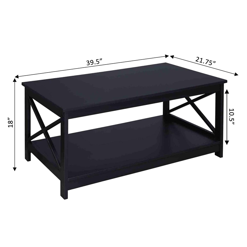 Pemberly Row Modern Coffee Table with Shelf in Black Wood Finish