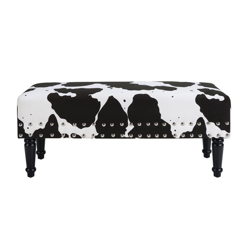 Pemberly Row Faux Leather Multi-Color Cowhide Bench with Nailheads