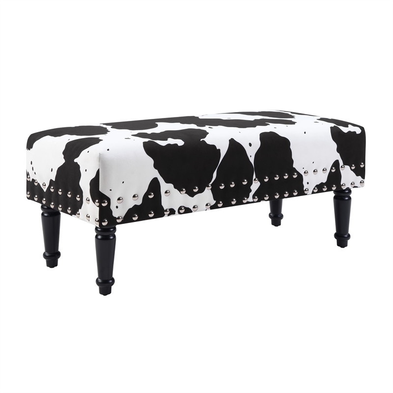 Pemberly Row Faux Leather Multi-Color Cowhide Bench with Nailheads