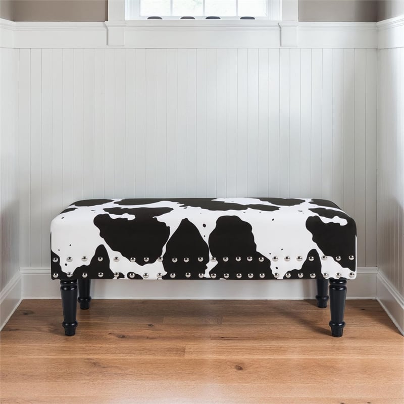 Pemberly Row Faux Leather Multi-Color Cowhide Bench with Nailheads
