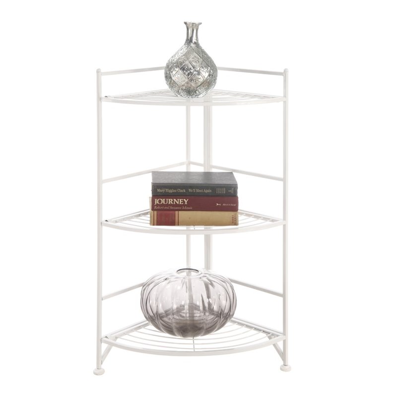 Pemberly Row Modern Corner Plant Stand in White Metal Frame Finish