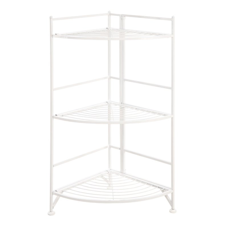 Pemberly Row Modern Corner Plant Stand in White Metal Frame Finish