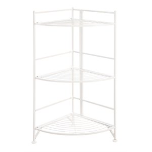 Pemberly Row Modern Corner Plant Stand in White Metal Frame Finish