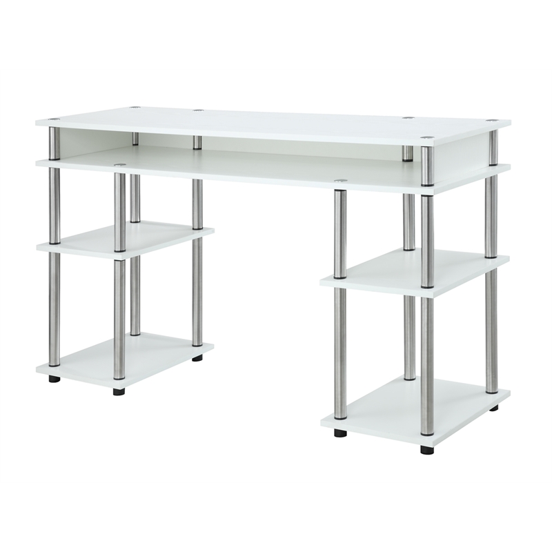 Pemberly Row Modern / Contemporary Writing Desk in White Wood Finish
