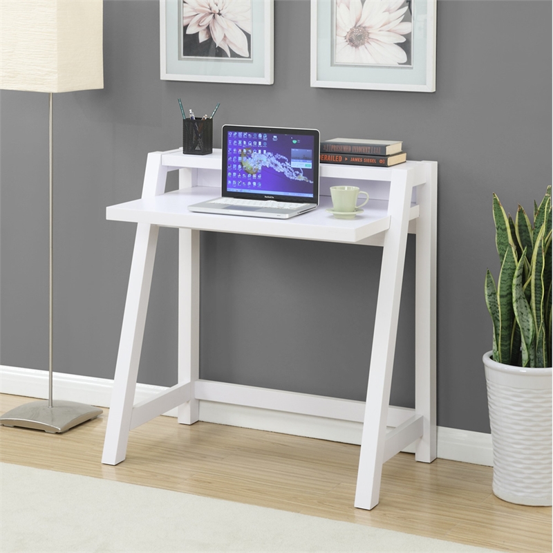 Pemberly Row Modern / Contemporary Writing Desk in White Wood Finish