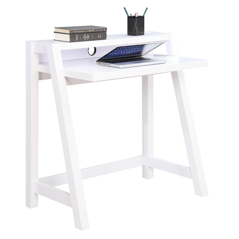 Pemberly Row Modern / Contemporary Writing Desk in White Wood Finish