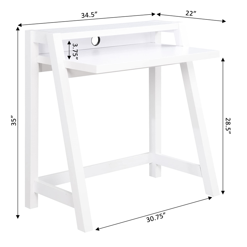 Pemberly Row Modern / Contemporary Writing Desk in White Wood Finish