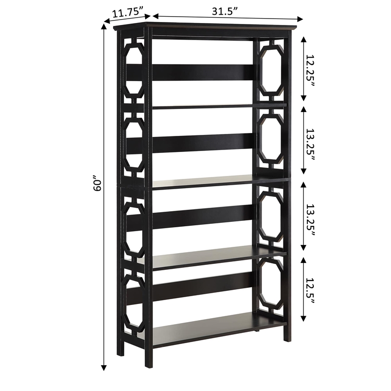 Pemberly Row Modern Four-Shelf Bookcase in Black Wood Finish