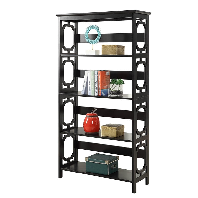 Pemberly Row Modern Four-Shelf Bookcase in Black Wood Finish