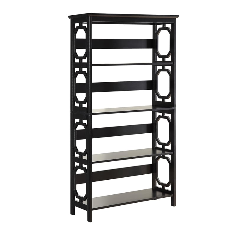 Pemberly Row Modern Four-Shelf Bookcase in Black Wood Finish