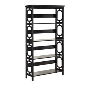 Pemberly Row Modern Four-Shelf Bookcase in Black Wood Finish