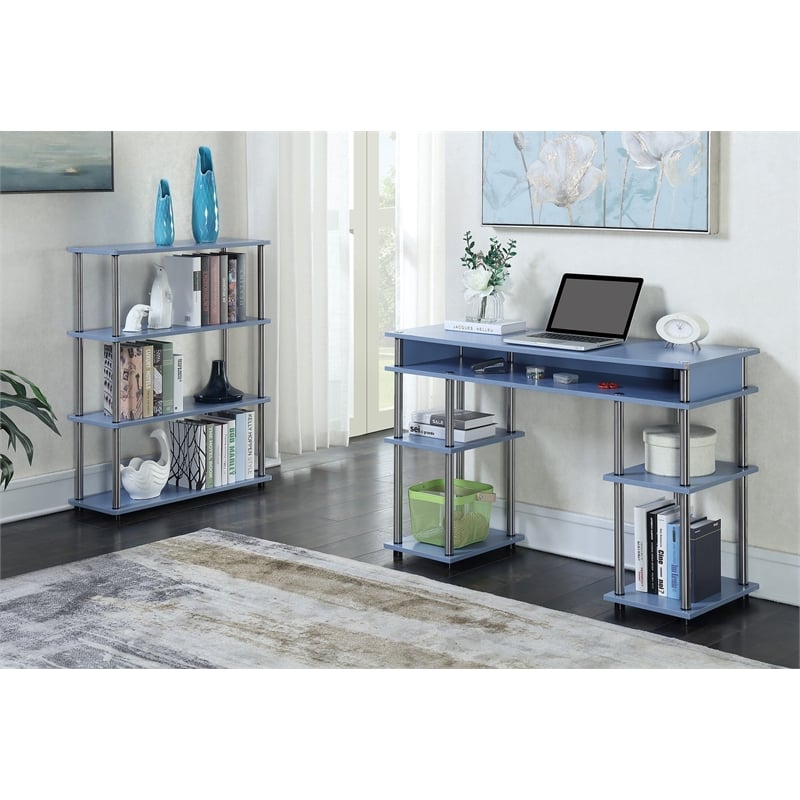 Pemberly Row Modern No-Tools Student Desk in Blue Wood Finish
