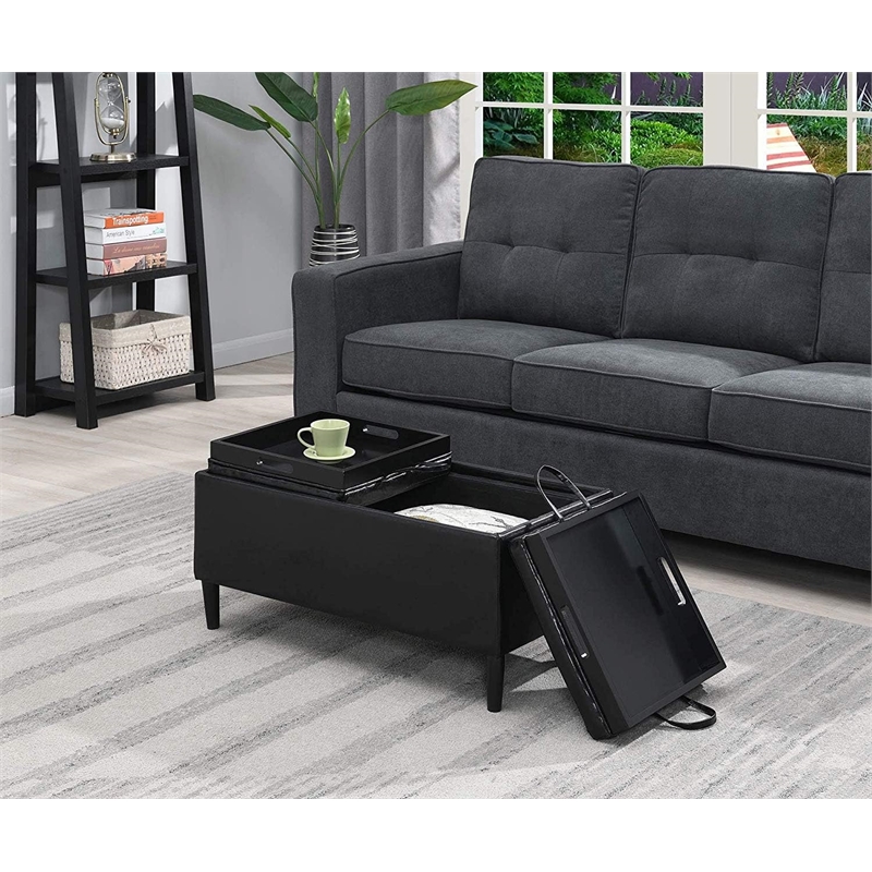Pemberly Row Modern Storage Ottoman with Trays in Blue Fabric