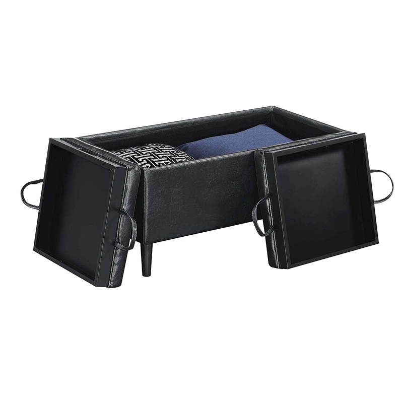 Pemberly Row Modern Storage Ottoman with Trays in Blue Fabric