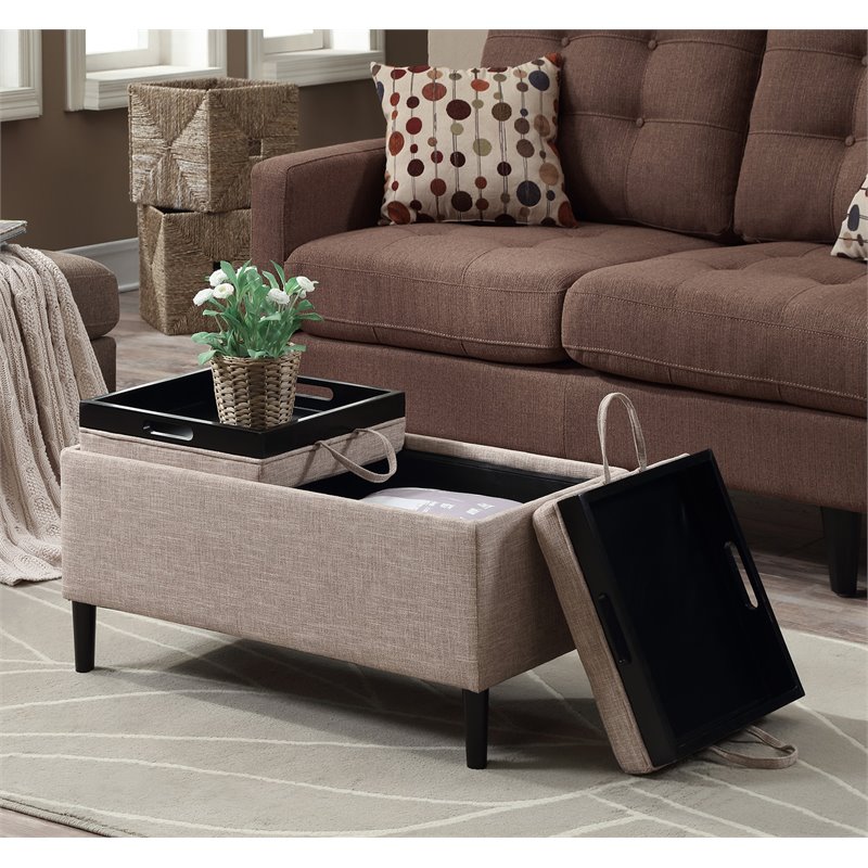 Pemberly Row Modern Storage Ottoman with Trays in Cream Fabric