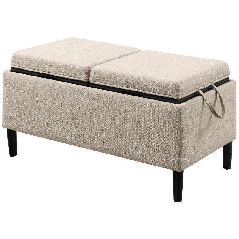 Pemberly Row Modern Storage Ottoman with Trays in Cream Fabric